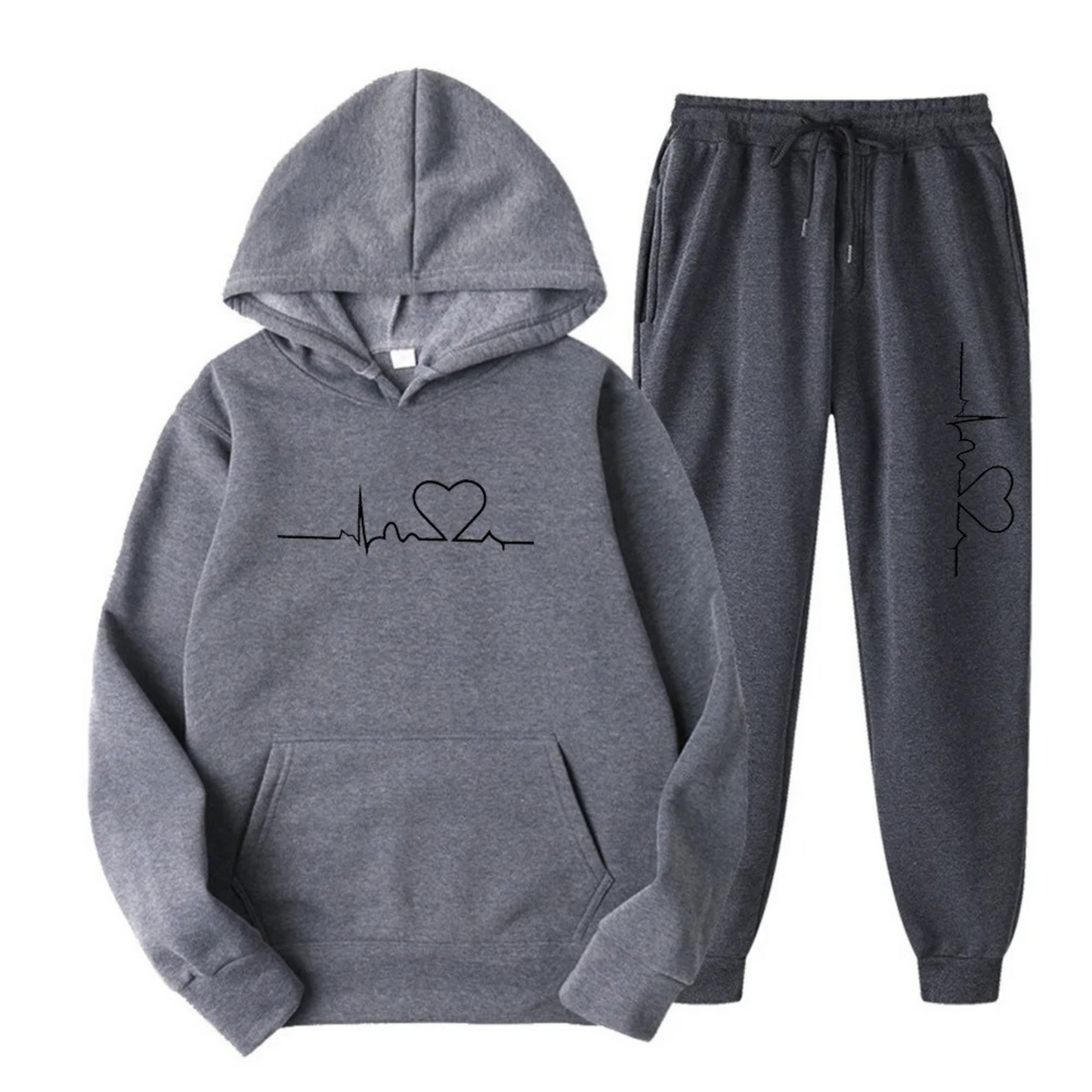Ensemble de survêtement femme motif cœur, sweat à capuche et pantalon de jogging