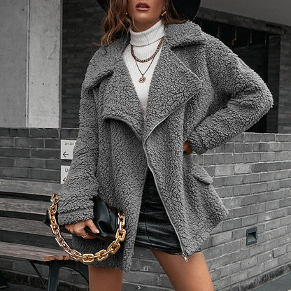 Veste Sherpa chaude pour femme avec col à revers