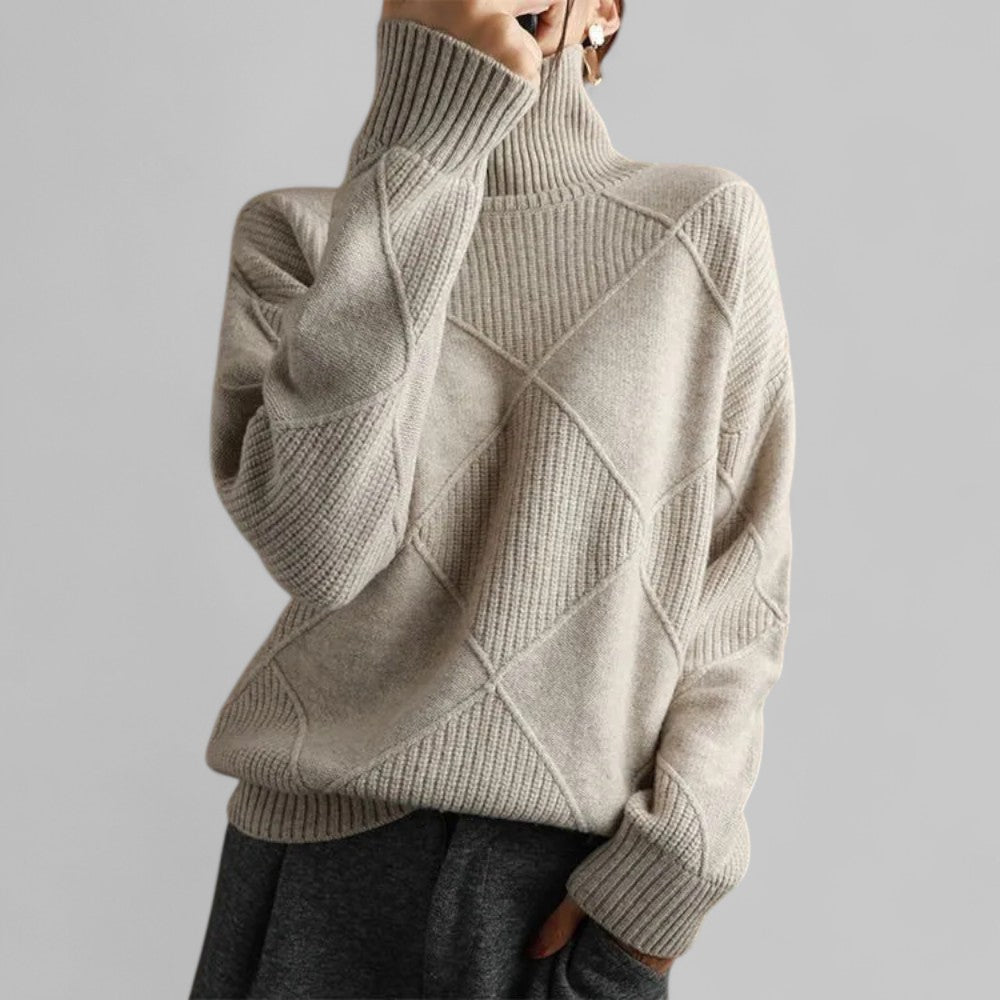Pull over oversize femme à col roulé motif hiver