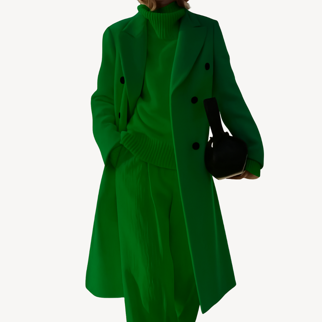 Élégant manteau d'hiver femme, coupe droite à double boutonnage