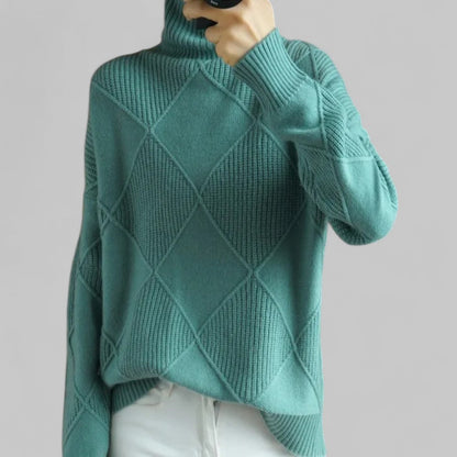 Pull over oversize femme à col roulé motif hiver