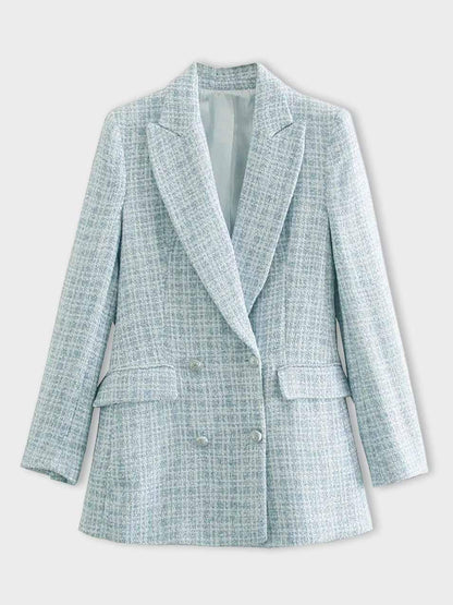 Eleganter Damen Blazer Hellblau Knopfverschluss - IdealeKleiden