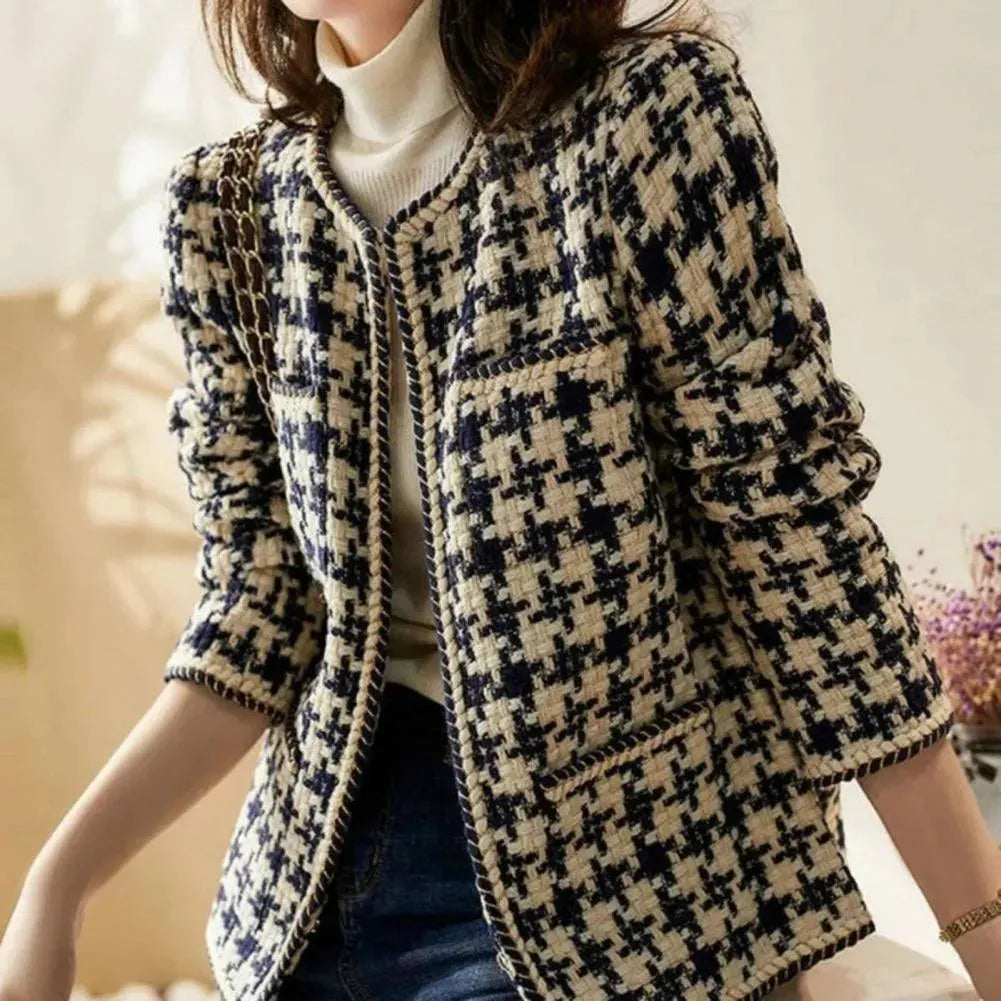 Veste élégante pour femme à motif carreaux en tweed