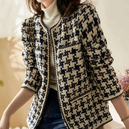 Veste élégante pour femme à motif carreaux en tweed