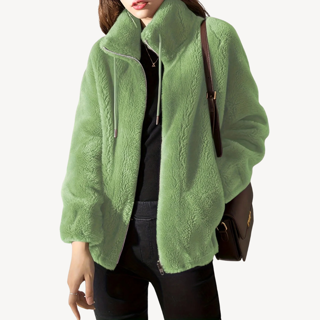 Veste femme tendance en fausse fourrure avec fermeture éclair
