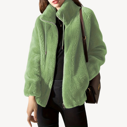 Veste femme tendance en fausse fourrure avec fermeture éclair