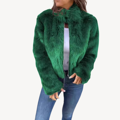 Veste femme stylée en fausse fourrure avec fermeture éclair
