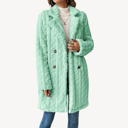 Manteau en fausse fourrure pour femme, double boutonnage, élégant