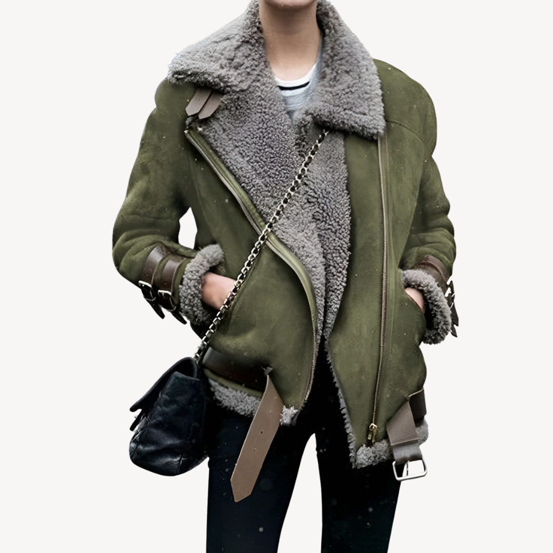 Blouson en cuir pour femme, doublé chaud, style motard