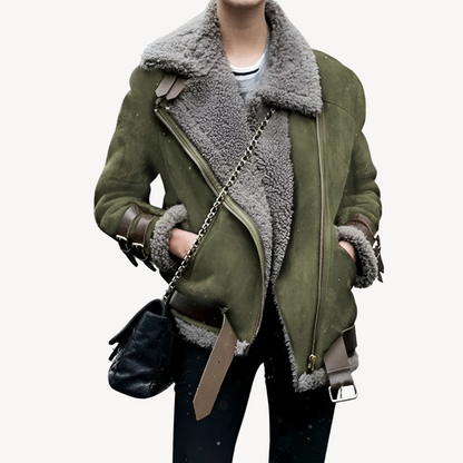 Blouson en cuir pour femme, doublé chaud, style motard