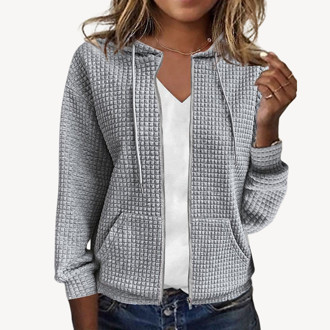 Veste à capuche zippée en maille gaufrée pour femme