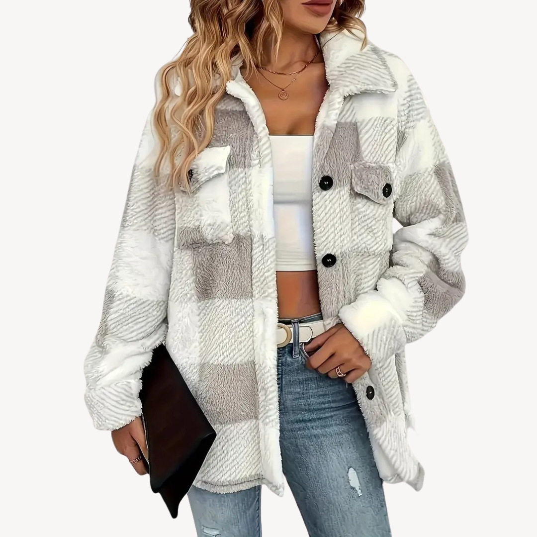 Veste polaire à carreaux stylée pour femme