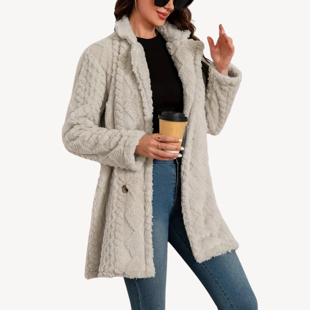 Manteau en fausse fourrure pour femme, double boutonnage, élégant