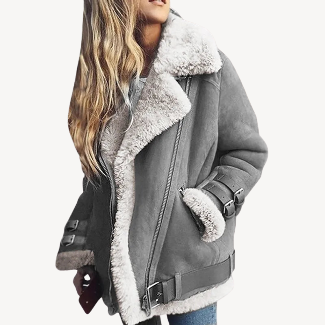 Blouson en cuir pour femme, doublé chaud, style motard