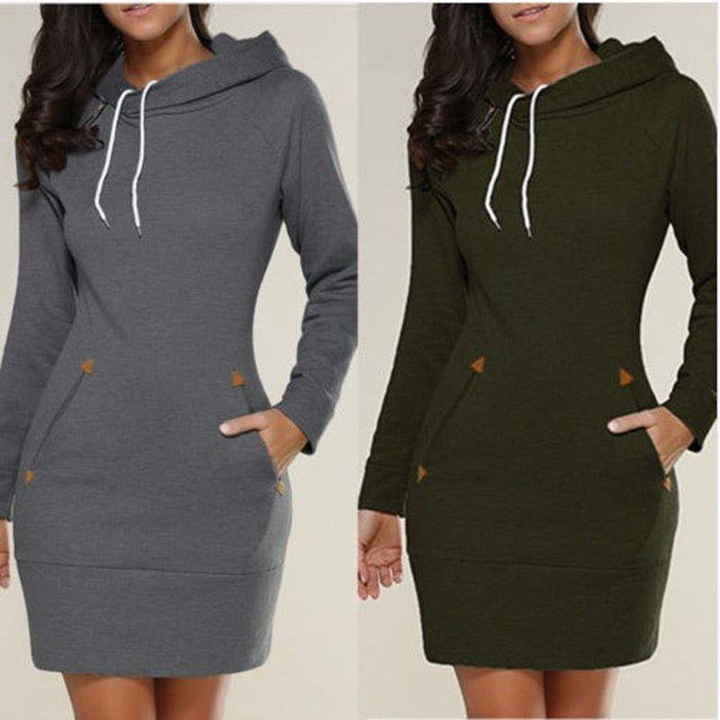 Längeres Kapuzenkleid Lässig Chic - IdealeKleiden
