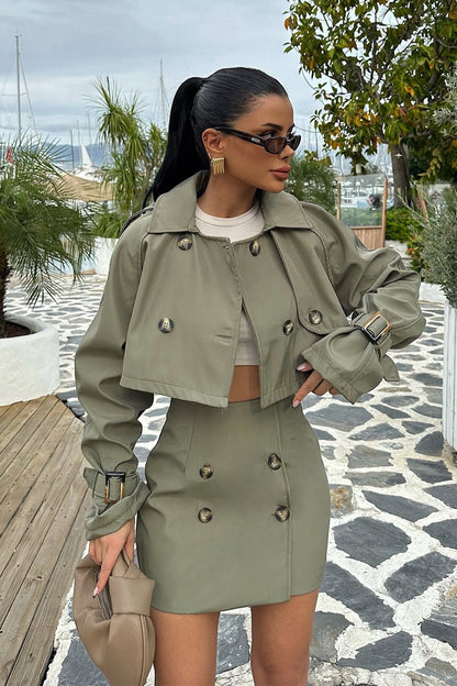 Ensemble chic robe | Veste courte à détails boutons mini-jupe