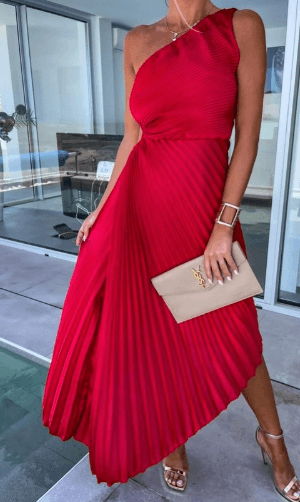 Damen Maxikleid Elegant One Shoulder Design - IdealeKleiden