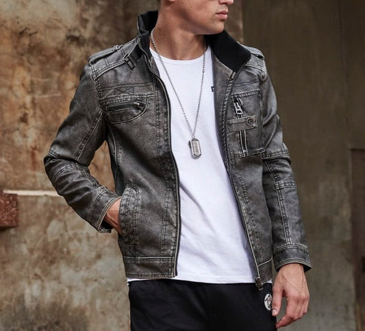 Stylische Lederjacke Herren Slim Fit - IdealeKleiden