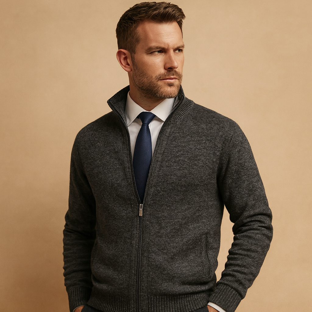 Pull homme col V zippé
