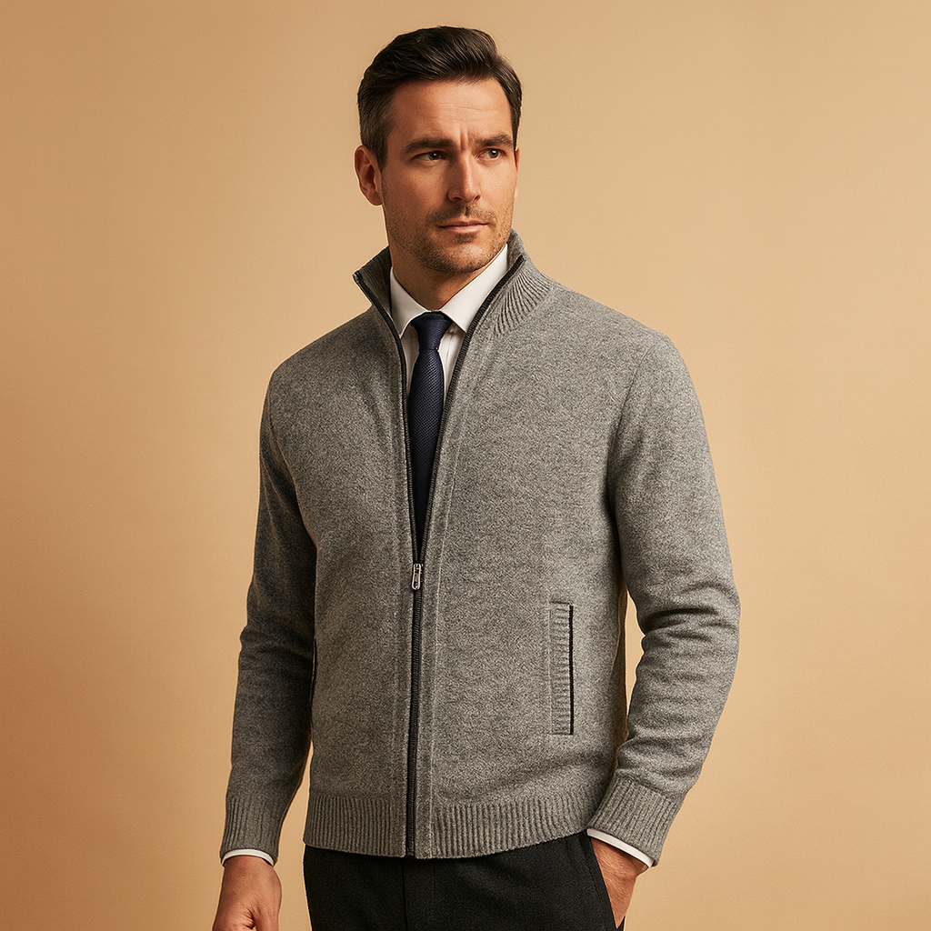 Pull homme col V zippé