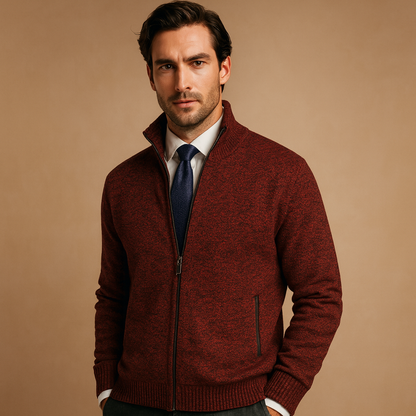 Pull homme col V zippé