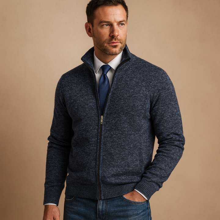 Pull homme col V zippé