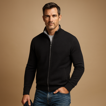 Pull homme col V zippé
