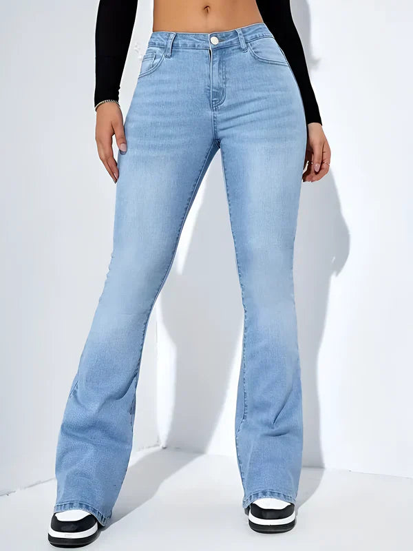Jean slim évasé taille haute extensible pour femme