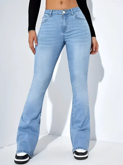Jean slim évasé taille haute extensible pour femme