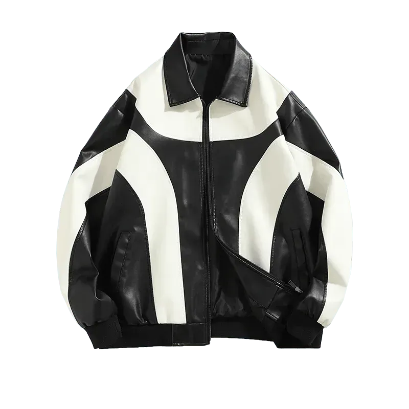 Blouson bombardier tendance en similicuir pour homme
