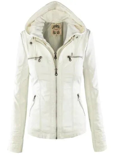 Veste en cuir élégante pour femme avec capuche