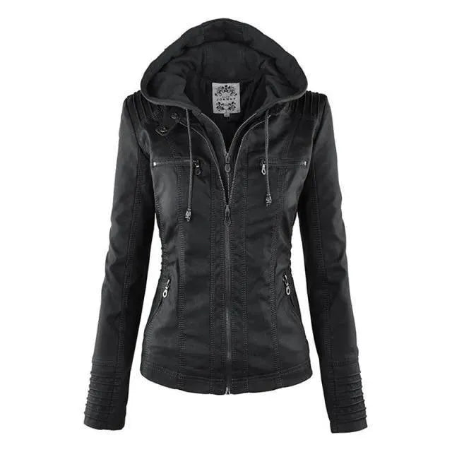 Veste en cuir élégante pour femme avec capuche