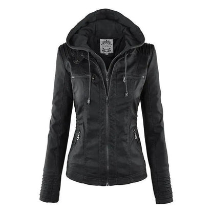 Veste en cuir élégante pour femme avec capuche