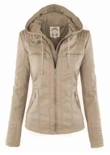 Veste en cuir élégante pour femme avec capuche
