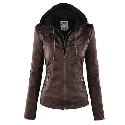 Veste en cuir élégante pour femme avec capuche