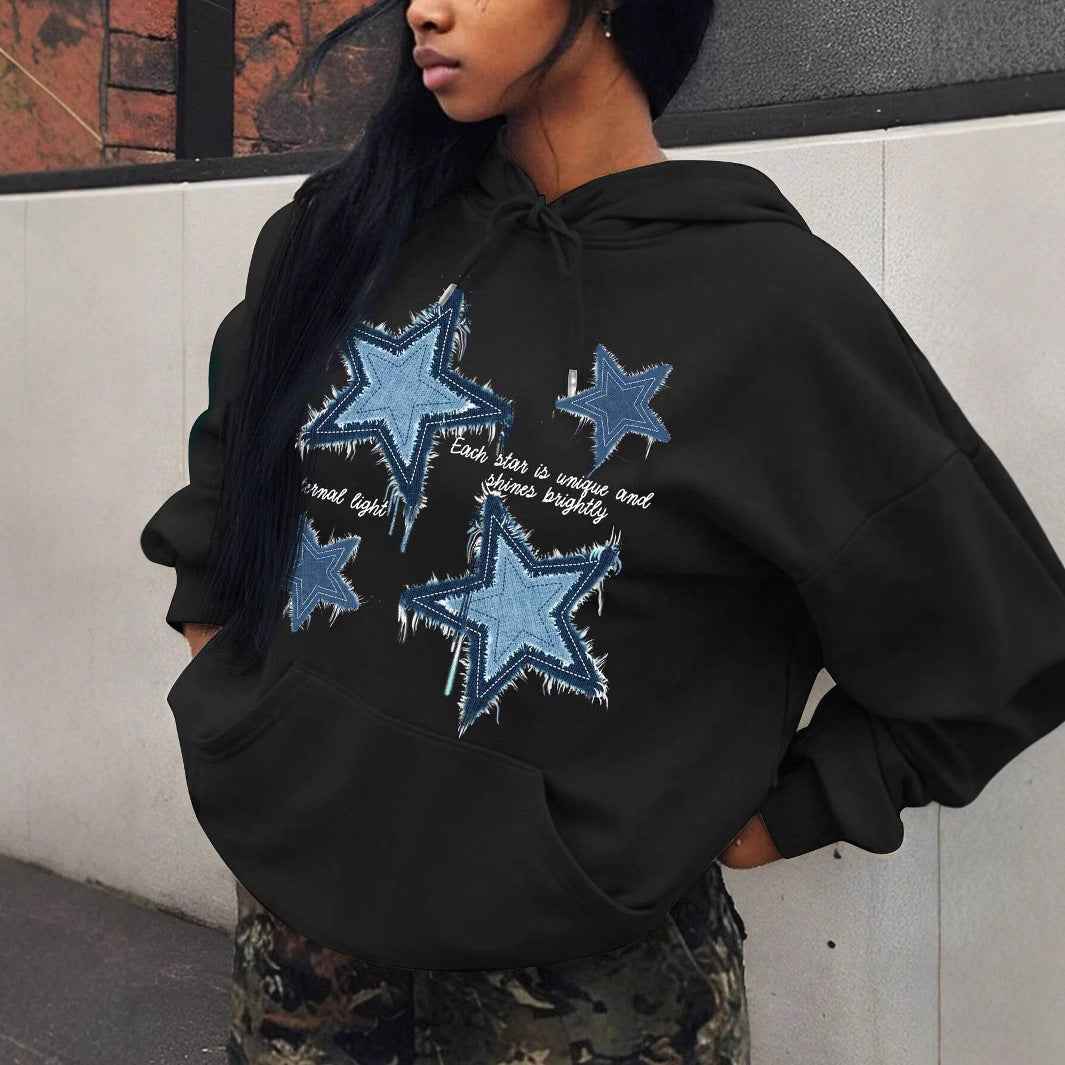 Sweat à capuche femme motif étoiles tendance