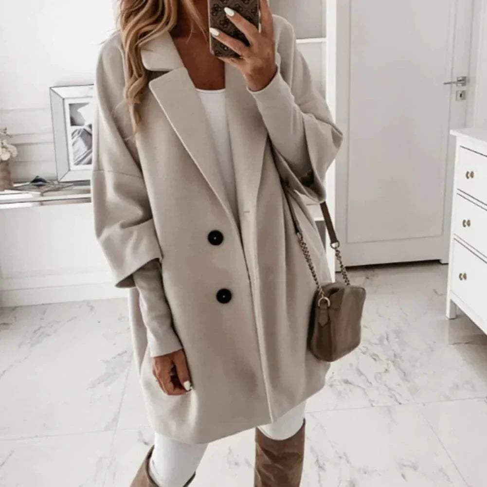 Long manteau femme mélange de laine ajusté classique