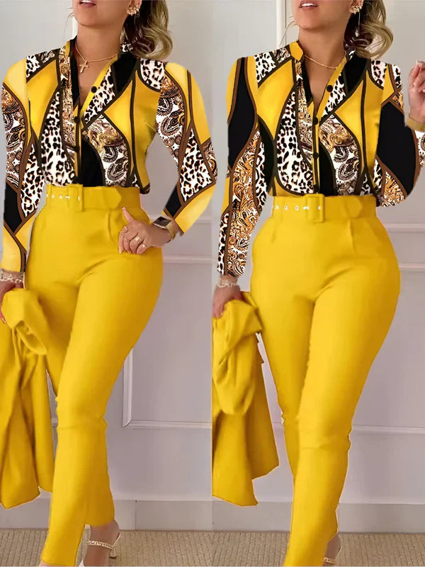 Haut de femme col en V avec pantalon taille haute