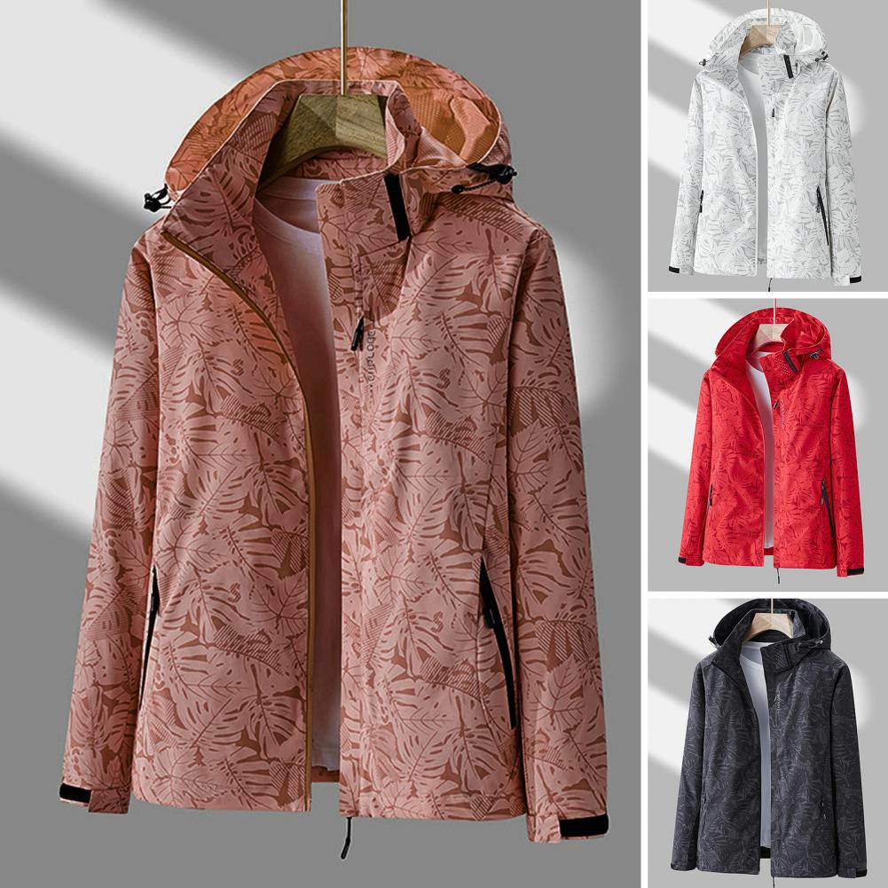 Wasserdichte Damenjacke Leicht mit Kapuze Blumenmuster - IdealeKleiden