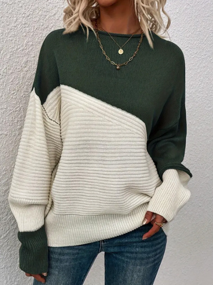 Pull tricoté pour femme, automne, bicolore, tendance