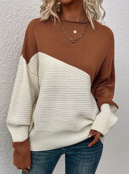 Pull tricoté pour femme, automne, bicolore, tendance