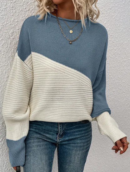 Pull tricoté pour femme, automne, bicolore, tendance