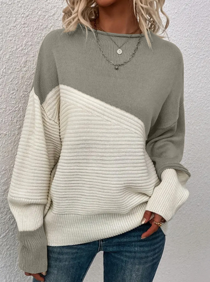 Pull tricoté pour femme, automne, bicolore, tendance