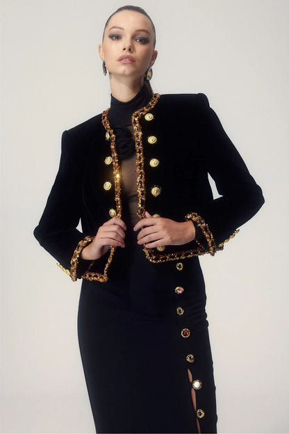 Veste en velours scintillant avec broderie de paillettes