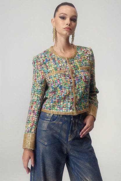 Veste imprimée élégante avec perles