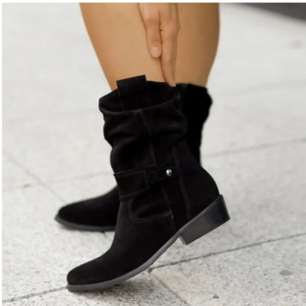 Bottes en cuir pour femme, coupe étroite, avec bride, chic