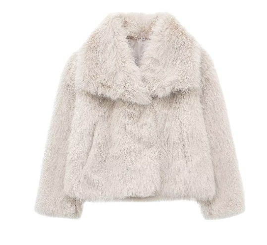 Veste courte oversized en fourrure avec col châle