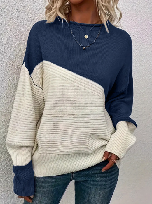 Pull tricoté pour femme, automne, bicolore, tendance