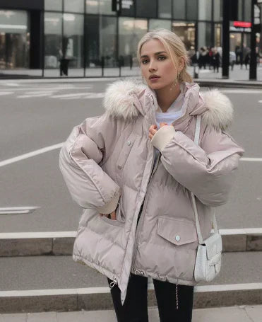 Manteau d'hiver femme à capuche en fausse fourrure