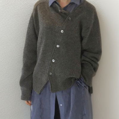 Cardigan élégant en mélange de laine Coupe asymétrique ample